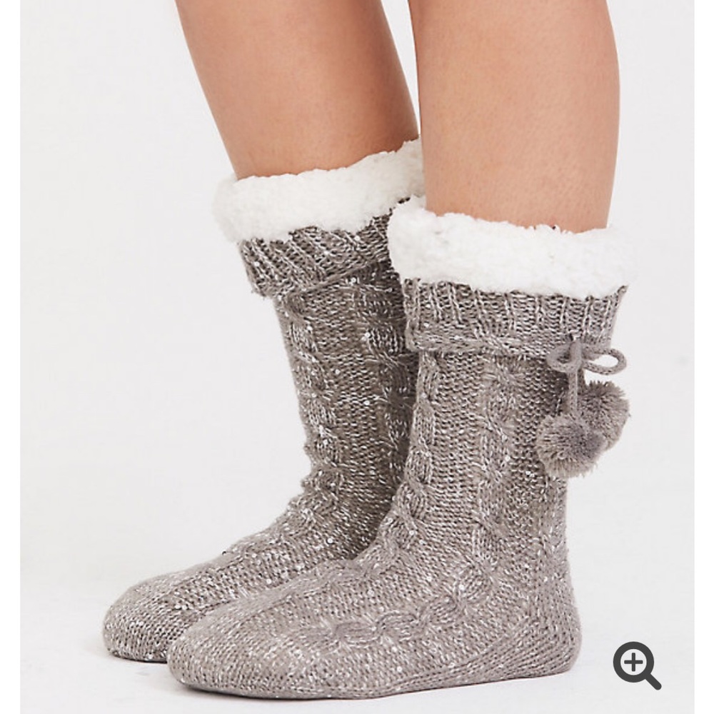 TORRID HEATHERED GREY SEQUIN POM POM SLIPPER SOCKS